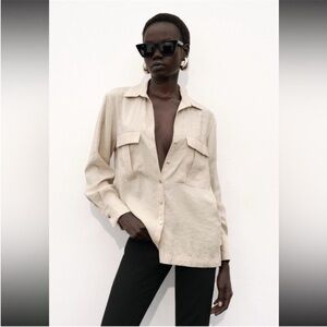 Zara, Beige, FRONT POCKET SHIRT
